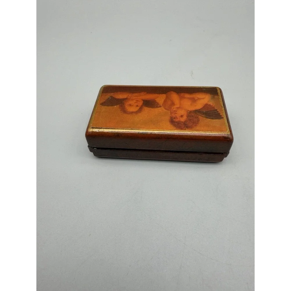 Vintage Cherub Angel Trinket Box Raphael Putti Jewelry Case Red Velvet